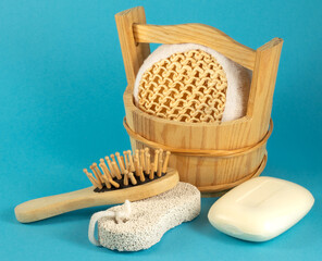 image bath accessories soap, comb, washcloth