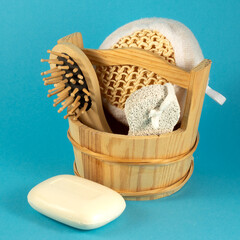 image bath accessories soap, comb, washcloth