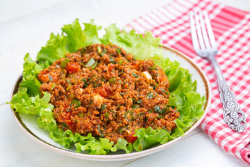 Traditional delicious Turkish foods: bulgur salad (kisir)
