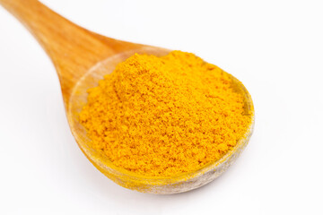 Turmeric powder isolated on white background.