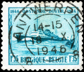 Postage stamp issued in Belgium with the image of the mail steamer Prince Baudouin. From the series...