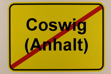 Illustration eines Stadtausgangsschildes der Stadt Coswig in Anhalt