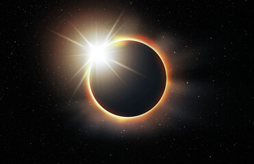 Abstract fantastic astronomical background full sun eclipse.