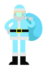 Papai Noel vestindo máscara e um uniforme azul.