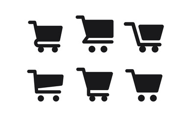 Shop cart icons collection. Supermarket trolley. E-commerce symbol. Online shopping.