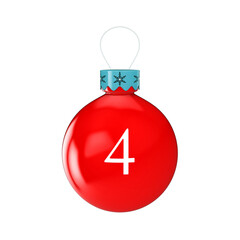 3D render shiny and glossy Christmas ball with latter and number