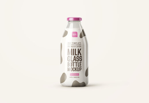 Glossy Milk Bottle Mockup for Product Packaging and Brand Identity