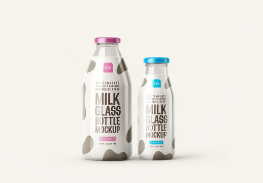 Glossy Milk Bottle Mockup for Product Packaging and Brand Identity