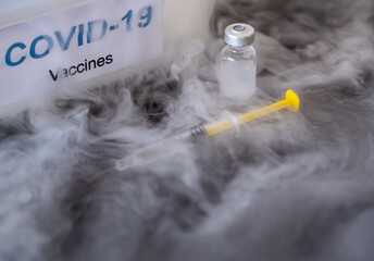 Covid-19 vaccine of the freezer. Healthcare and medical concept