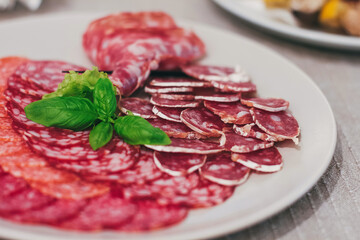 Catering table set service at restaurant before party