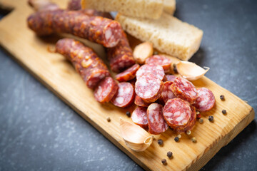 Slices of cured meat sausage