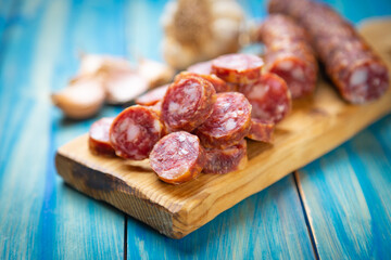 Slices of cured meat sausage