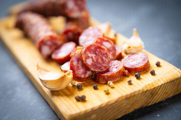 Slices of cured meat sausage