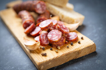 Slices of cured meat sausage