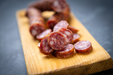 Slices of cured meat sausage