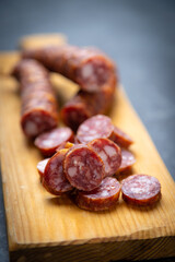 Slices of cured meat sausage