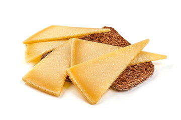 Parmesan Cheese slices, isolated on white background