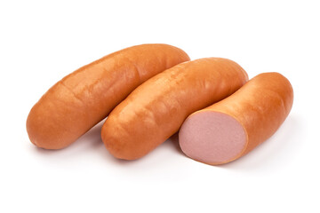 Boiled pork sausages, isolated on white background