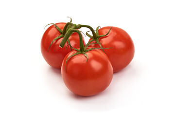 Ripe fresh tomatoes, close-up, isolated on white background