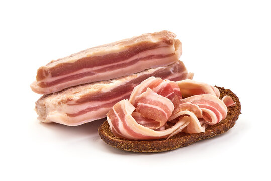 Sliced pork bacon, isolated on white background