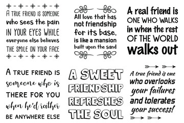Set of Calligraphy sayings for print. Vector Quotes about best Friend and friendship