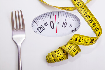 scale with fork and tape measure