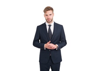 rich people. confident boss isolated on white. groomed guy wear elegant apparel. barbershop salon. ceo has successful business. modern formal style. handsome businessman in suit. male office fashion