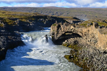Fototapeta na wymiar waterfall Godafoss Goðafoss Akureyri Northern Iceland river Skjálfandafljót 