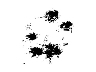 Black blots splashes on white background. Ink smudges on paper smeared in creative vector spot mess.