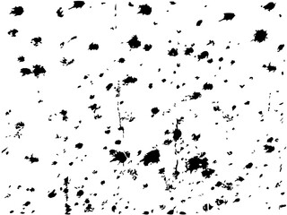 Black splatter blots on white background. Dark stains dirt scattered randomly on clean surface creative grunge vector abstract illustration.