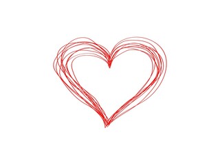 Red outline of heart. Romantic greeting doodles with curved lines vector love and sketch holiday dates.