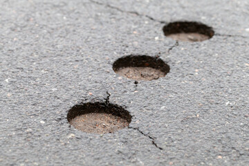Pavement test holes, close-up photo