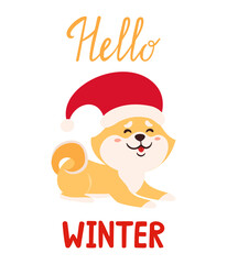 Vector cartoon funny poster with christmas dog and wish