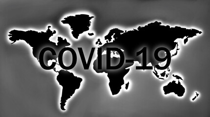 Covid-19 theme on world map black and white