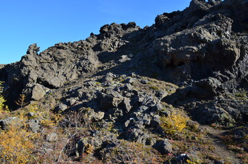 Dimmuborgir, volcanic caves, rock formations, Akureyri, Northern Iceland, Hverfjall volcano