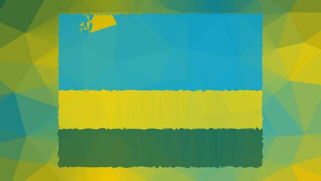 Rwanda Flag ISO:RW dissolving technological tessellation looping moving polygons