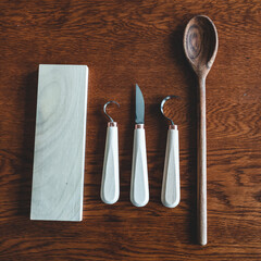 Wooden Spoon Carving Supplies with a finished spoon