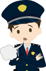ため息をつく可愛い警備員の上半身イラスト