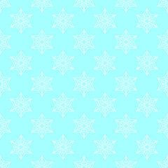 Snowflake seamless pattern. Vector Christmas winter background. Frosty blue and white color theme