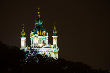 View of St. Andrew's Church at night in Kyiv
