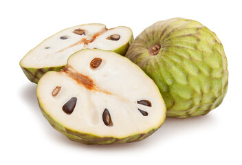 sliced cherimoya path isolated on white