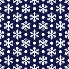 Snowflake seamless pattern. Vector Christmas winter background. White and dark blue color theme