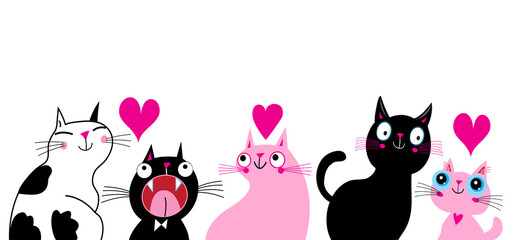 Vector greeting card with loving cats and hearts