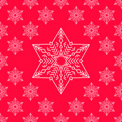 Snowflake seamless pattern. White and red color theme. Vector Christmas winter background