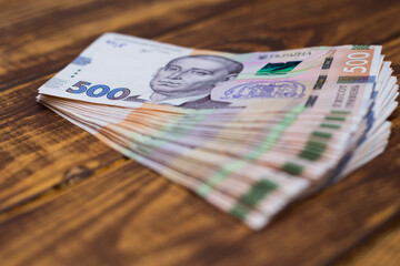 Kyiv, Ukraine 12.04.2020: Banknote of the Ukrainian national currency hryvnia. Cash of the National Bank of Ukraine.