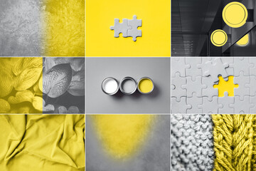 Collage inspired by trendy colors of year 2021. Illuminating yellow and ultimate gray concept....