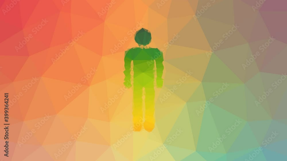 Poster man human dissolving techno tessellation looping pulsing polygons