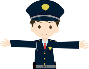 両手を広げる警備員の上半身イラスト