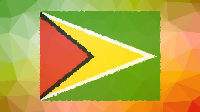 Guyana Flag ISO:GY appearing technological tessellation looping pulsing triangles