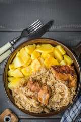 Fried ribs in sauerkraut.